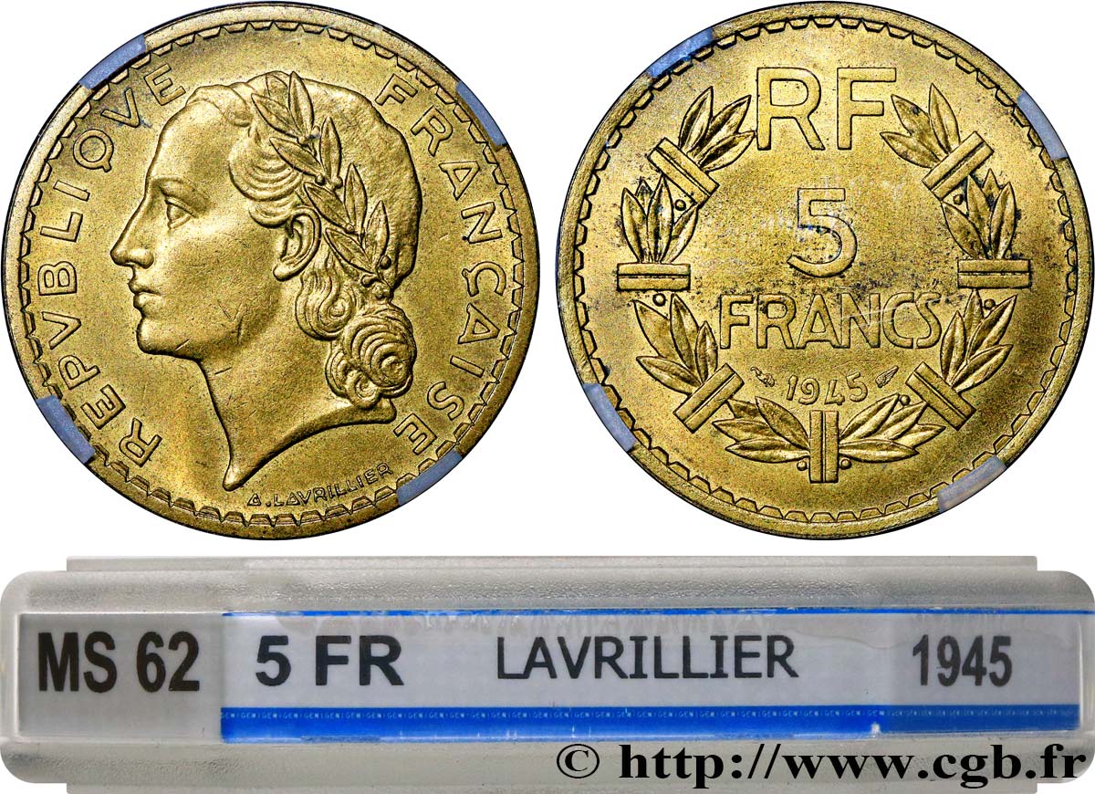 5 francs Lavrillier, bronze-aluminium 1945  F.337/5 SUP62 GENI
