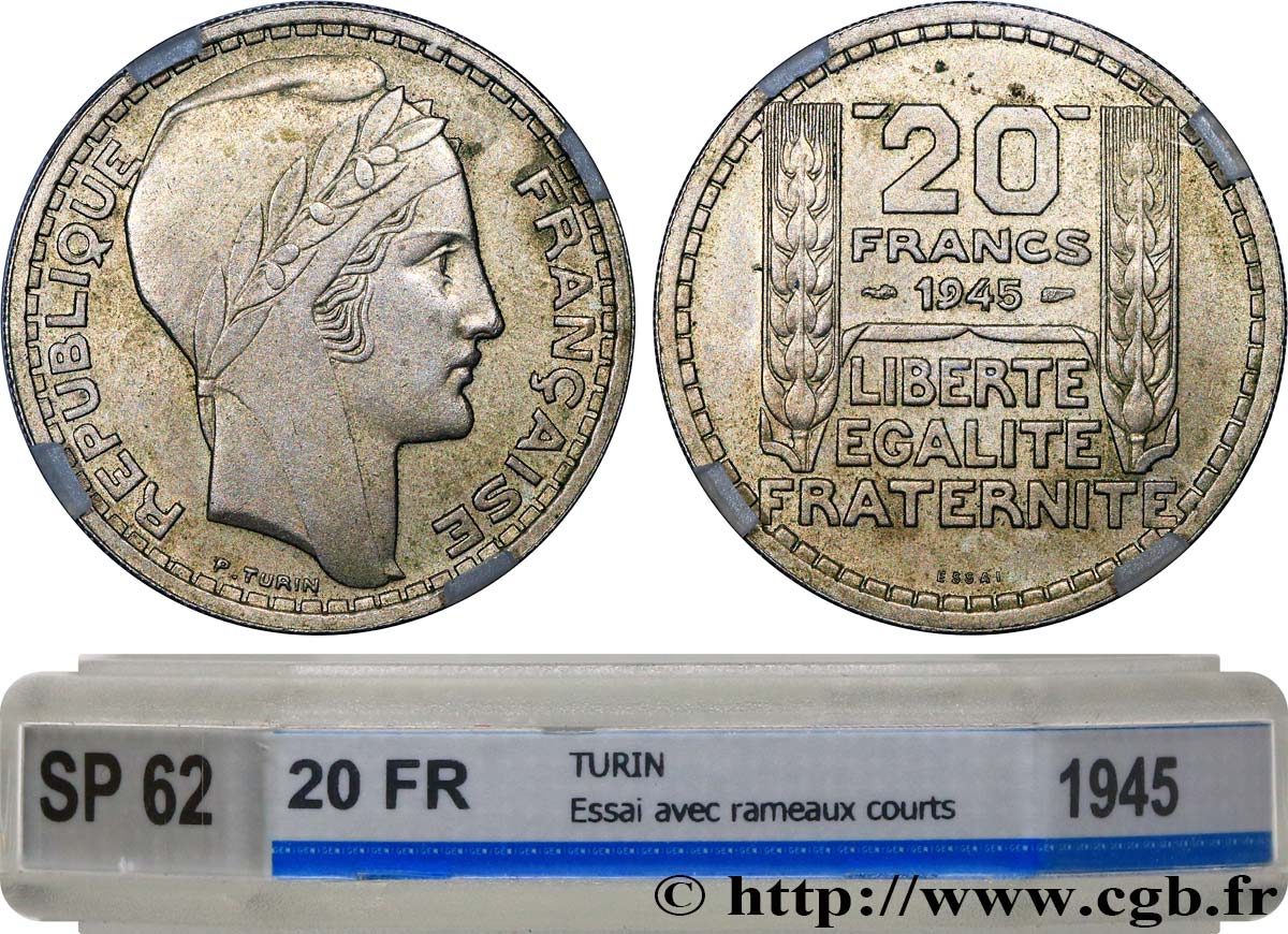 Essai de 20 francs Turin en cupro-nickel 1945 Paris GEM.206 1 SUP62 GENI