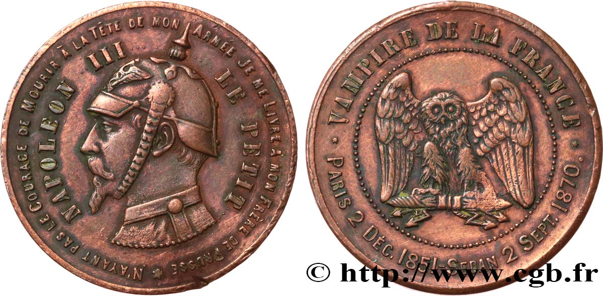 Médaille satirique Cu 32, type C “Chouette monétaire” 1870  Schw.C5b  BC+ 