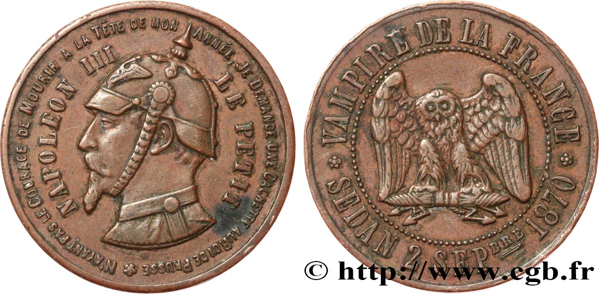 Médaille satirique Cu 32, type C “Chouette monétaire” 1870  Schw.C2a  BB 