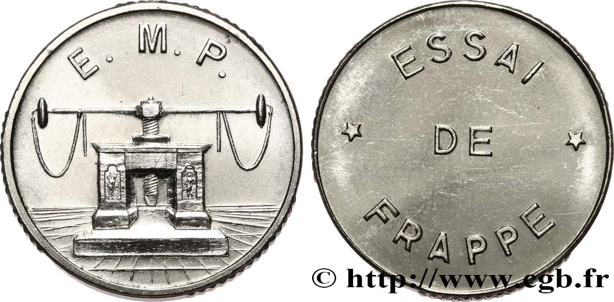 Essai de frappe de 10 francs Jimenez, grand module, trois séries de cannelures n.d. Pessac GEM.194 5 var. SPL63 