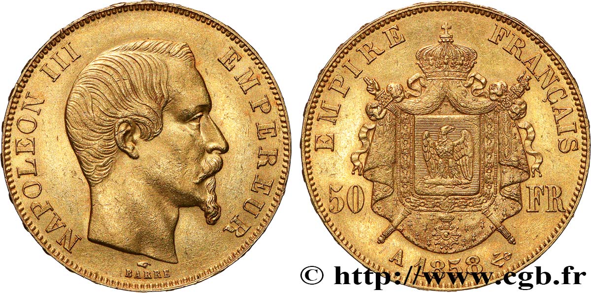 50 francs or Napoléon III, tête nue 1858 Paris F.547/5 SUP 