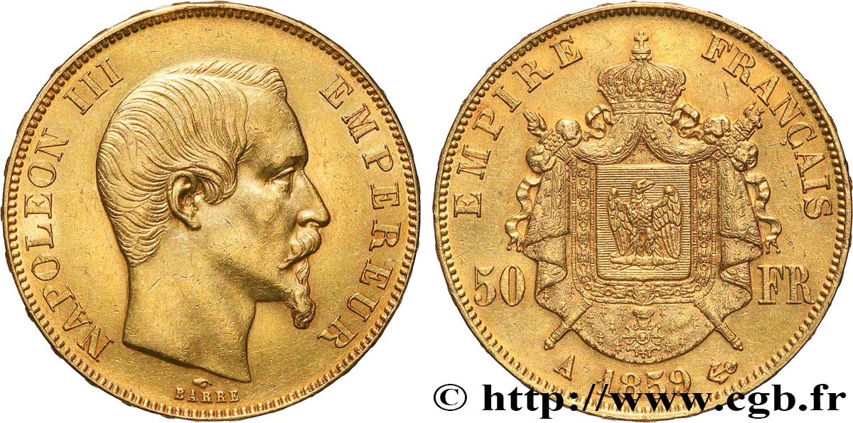 50 francs or Napoléon III, tête nue 1859 Paris F.547/7 SUP 