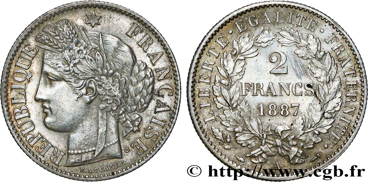 2 francs Cérès, avec légende 1887 Paris F.265/13 VZ58 