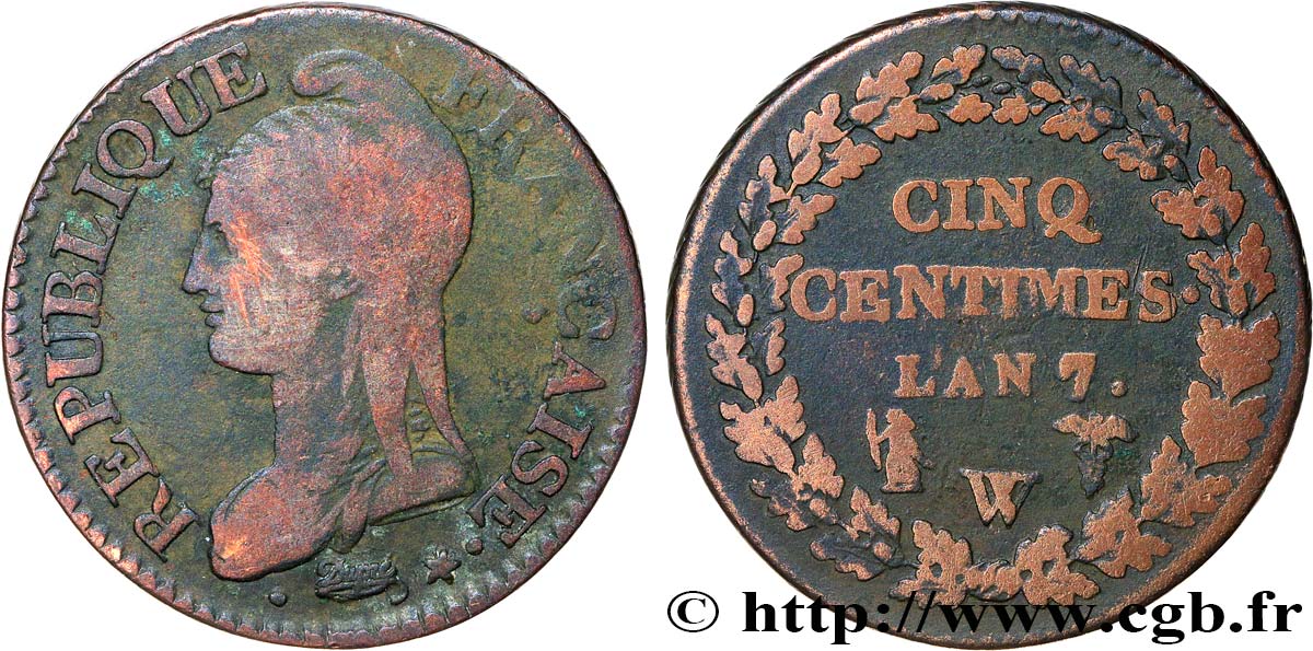 Cinq centimes Dupré, grand module 1799 Lille F.115/73 TB 