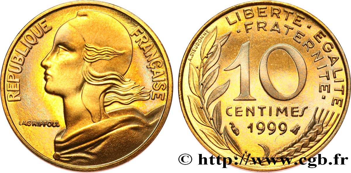 10 centimes Marianne, BE (Belle Épreuve) 1999 Pessac F.144/43 var. MS 