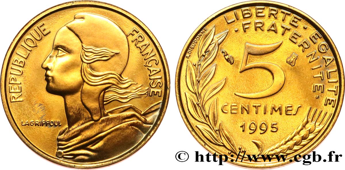 5 centimes Marianne, Belle Épreuve, 4 plis 1995 Pessac F.125/37 var. MS 