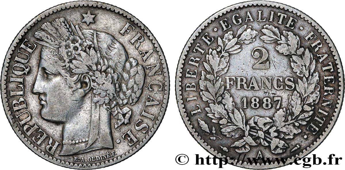 2 francs Cérès, avec légende 1887 Paris F.265/13 TB 