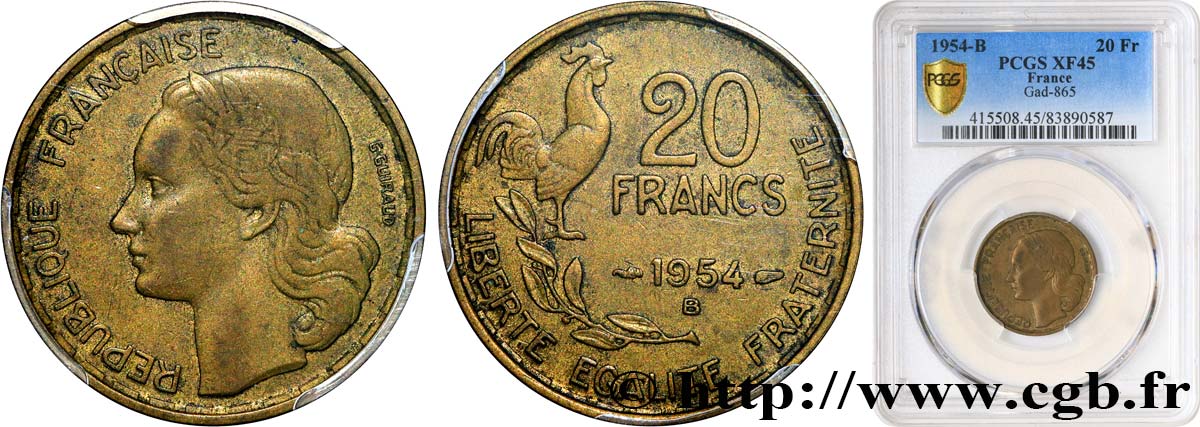 20 francs G. Guiraud 1954 Beaumont-Le-Roger F.402/13 TTB45 PCGS