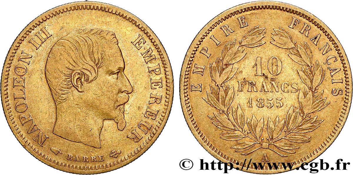 10 francs or Napoléon III, tête nue 1855 Paris F.506/1 MB 