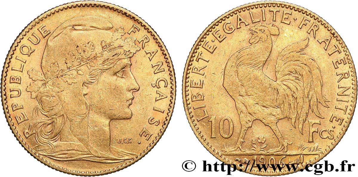 10 francs or Coq 1906 Paris F.509/7 SS 