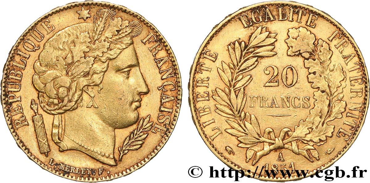 20 francs or Cérès 1851 Paris F.529/4 SS 