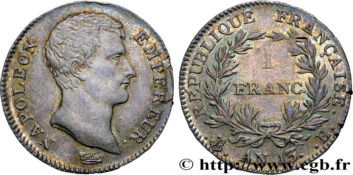 1 franc Napoléon Empereur, Calendrier révolutionnaire 1805 La Rochelle F.201/19 TTB 