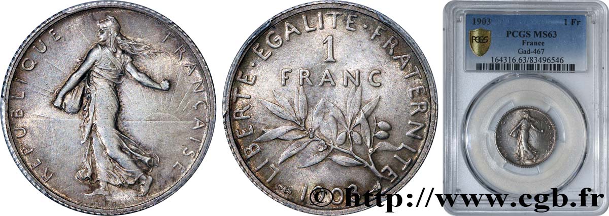 1 franc Semeuse 1903 Paris F.217/8 SPL63 PCGS
