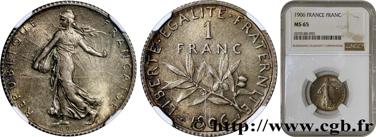 1 franc Semeuse 1906 Paris F.217/11 MS65 NGC