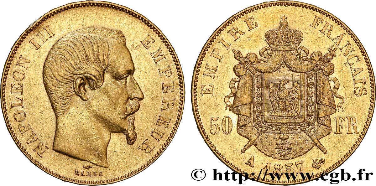 50 francs or Napoléon III, tête nue 1857 Paris F.547/4 BB53 