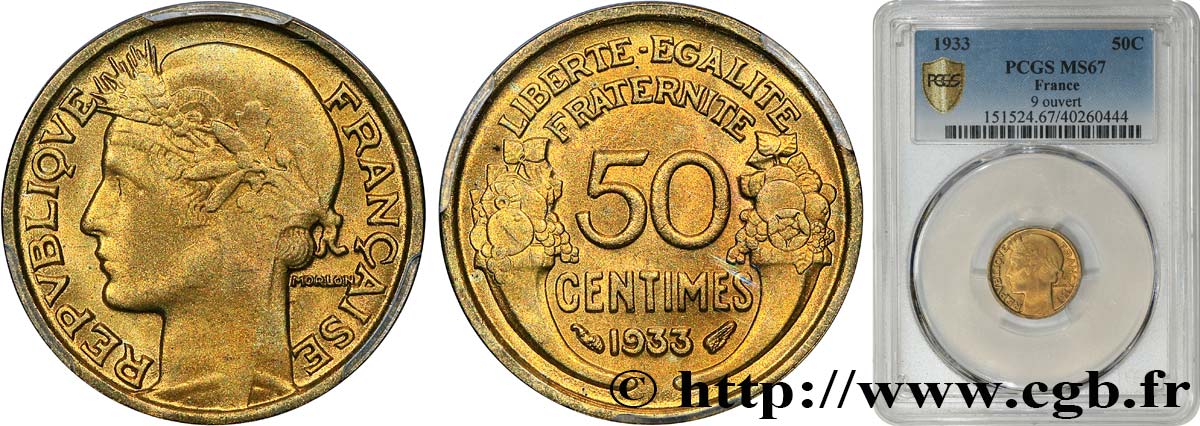 50 centimes Morlon 1933  F.192/10 ST67 PCGS