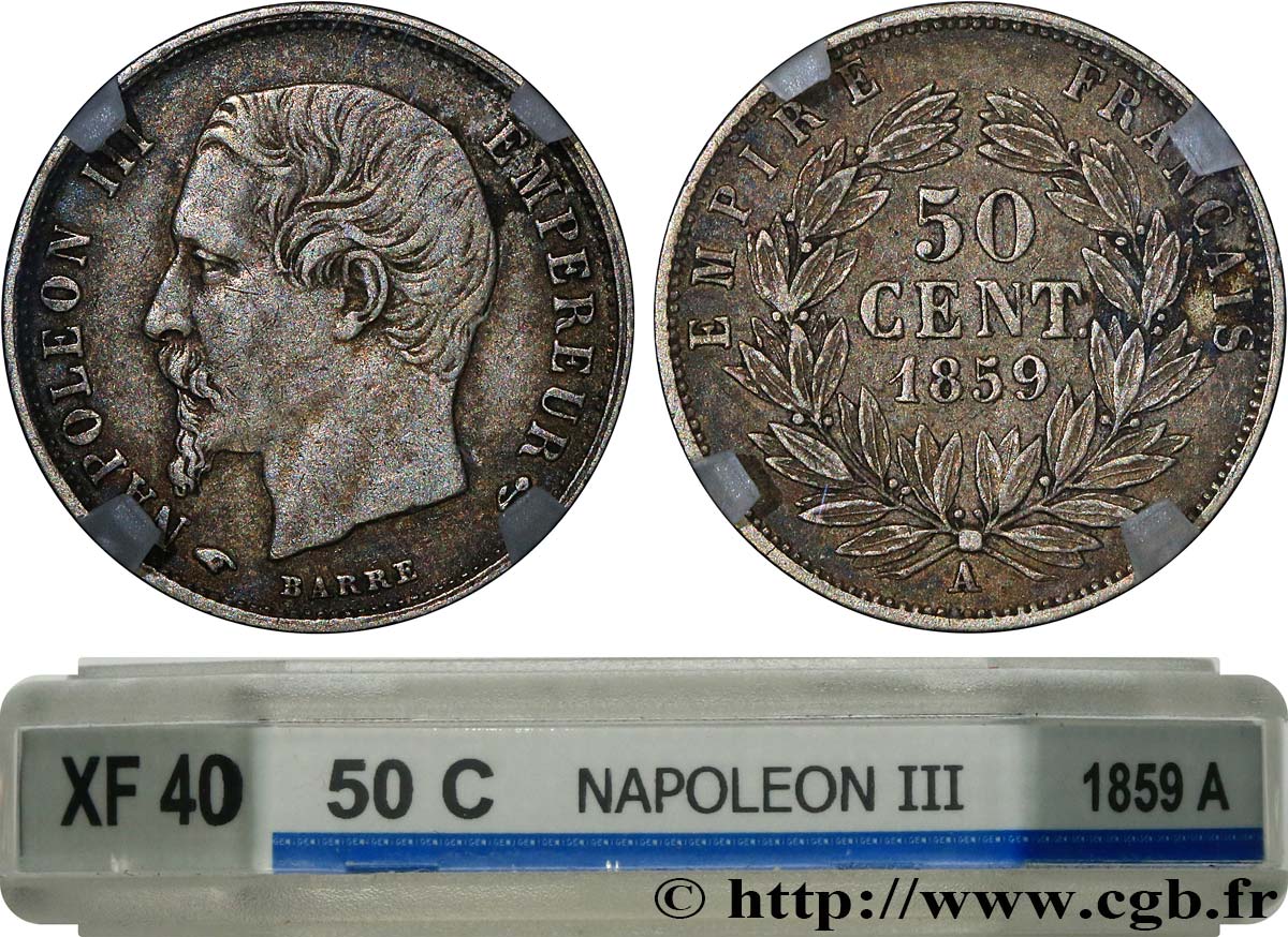 50 centimes Napoléon III, tête nue 1859 Paris F.187/10 TTB40 GENI