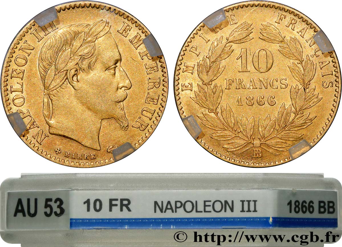 10 francs or Napoléon III, tête laurée 1866 Strasbourg F.507A/14 SS53 GENI