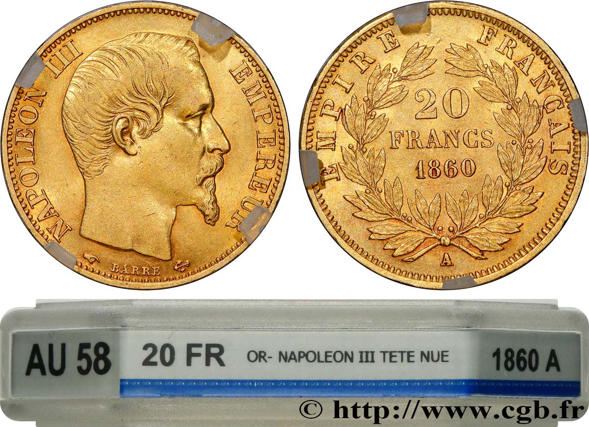 20 francs or Napoléon III, tête nue 1860 Paris F.531/18 VZ58 GENI