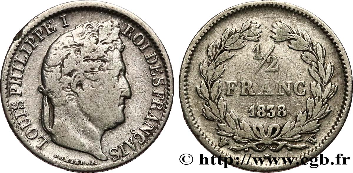 1/2 franc Louis-Philippe 1838 Lille F.182/77 S 