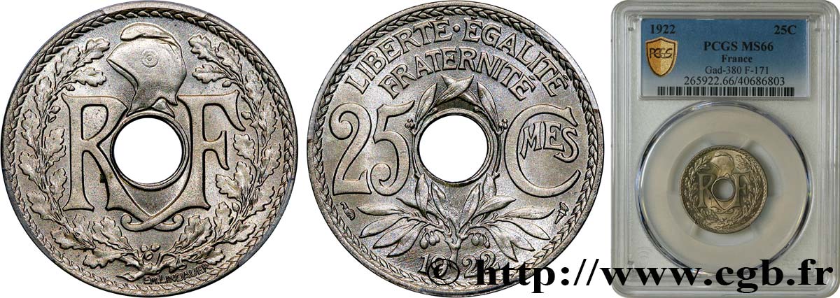 25 centimes Lindauer 1922  F.171/6 FDC66 PCGS