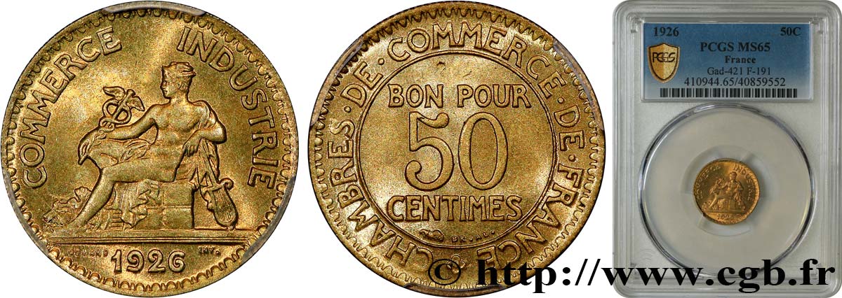50 centimes Chambres de Commerce 1926 Paris F.191/8 ST65 PCGS