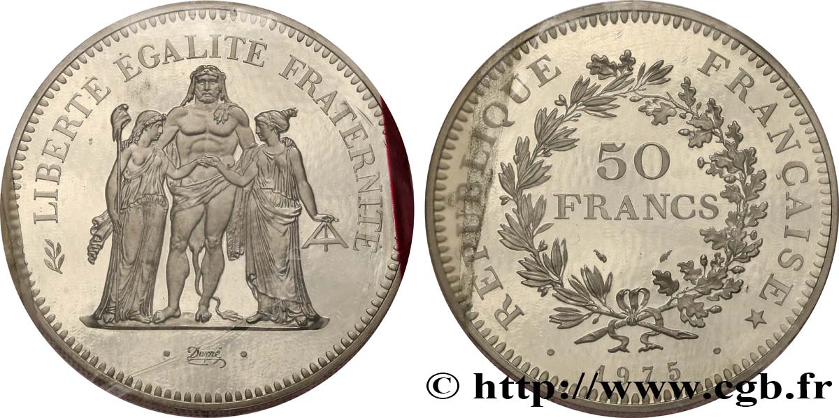 Piéfort argent de 50 francs Hercule 1975  F.427/3P FDC 