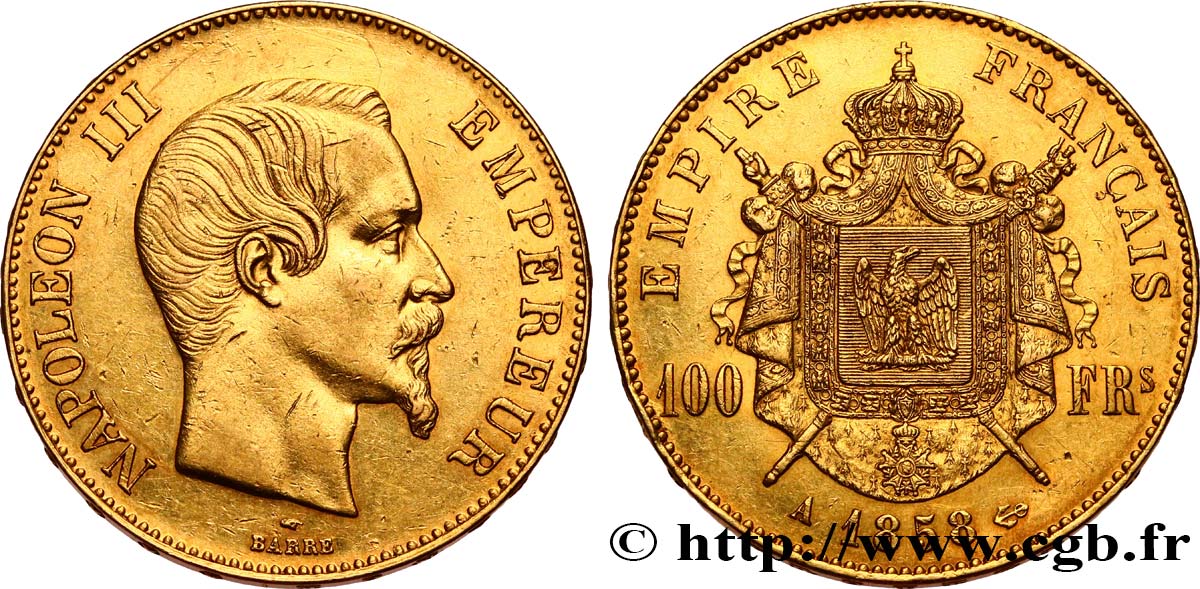 100 francs or Napoléon III, tête nue 1858 Paris F.550/5 TTB+ 