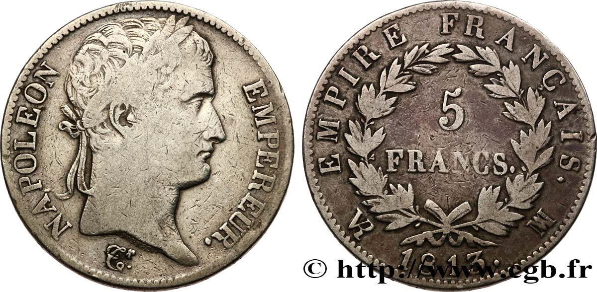5 francs Napoléon Empereur, Empire français 1813 Marseille F.307/69 MB15 