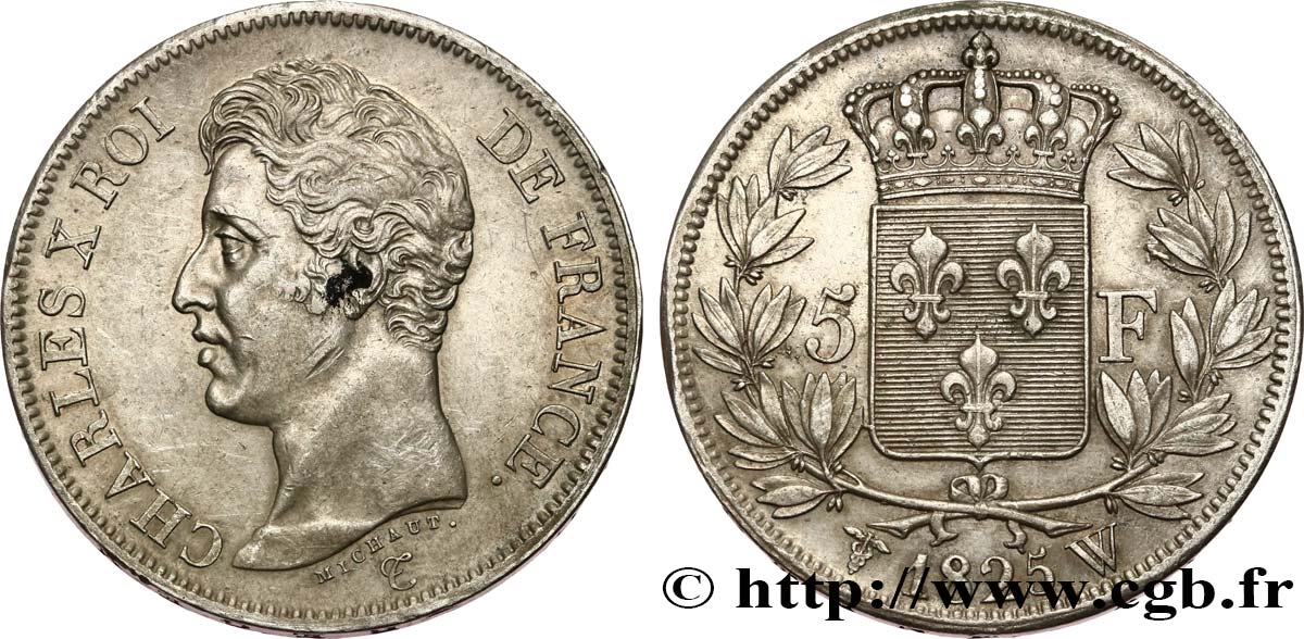 5 francs Charles X, 1er type 1825 Lille F.310/14 XF 