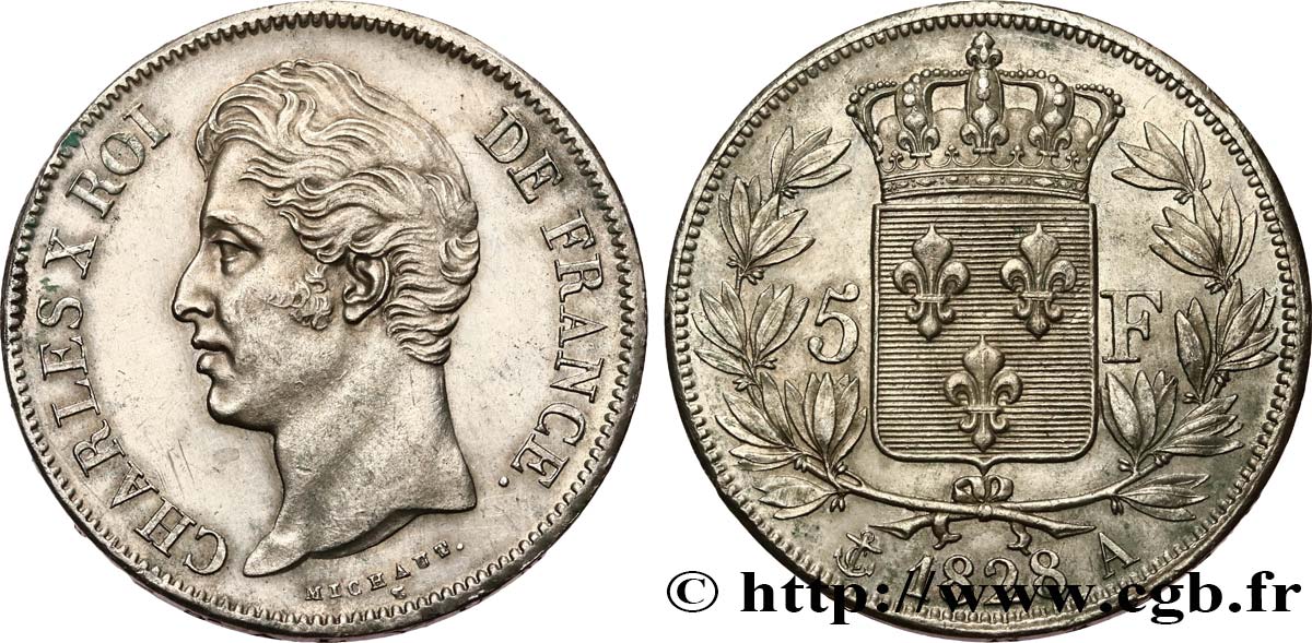 5 francs Charles X, 2e type 1828 Paris F.311/14 AU 