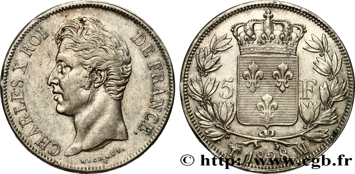 5 francs Charles X, 2e type 1828 Marseille F.311/23 TB+ 