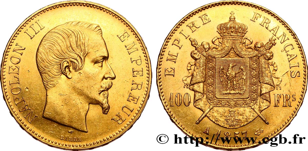 100 francs or Napoléon III, tête nue 1857 Paris F.550/4 AU 