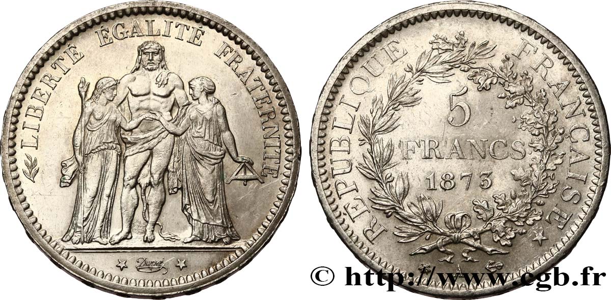 5 francs Hercule 1873 Paris F.334/9 EBC58 