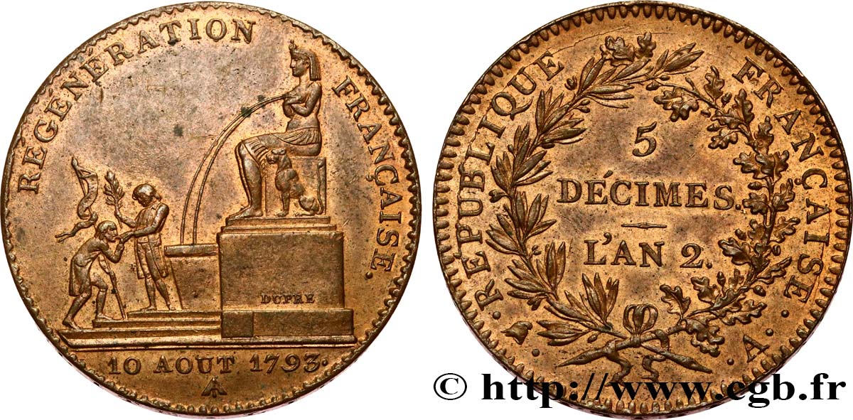 5 décimes, Régénération française 1793 Paris F.172A/1 SPL62 
