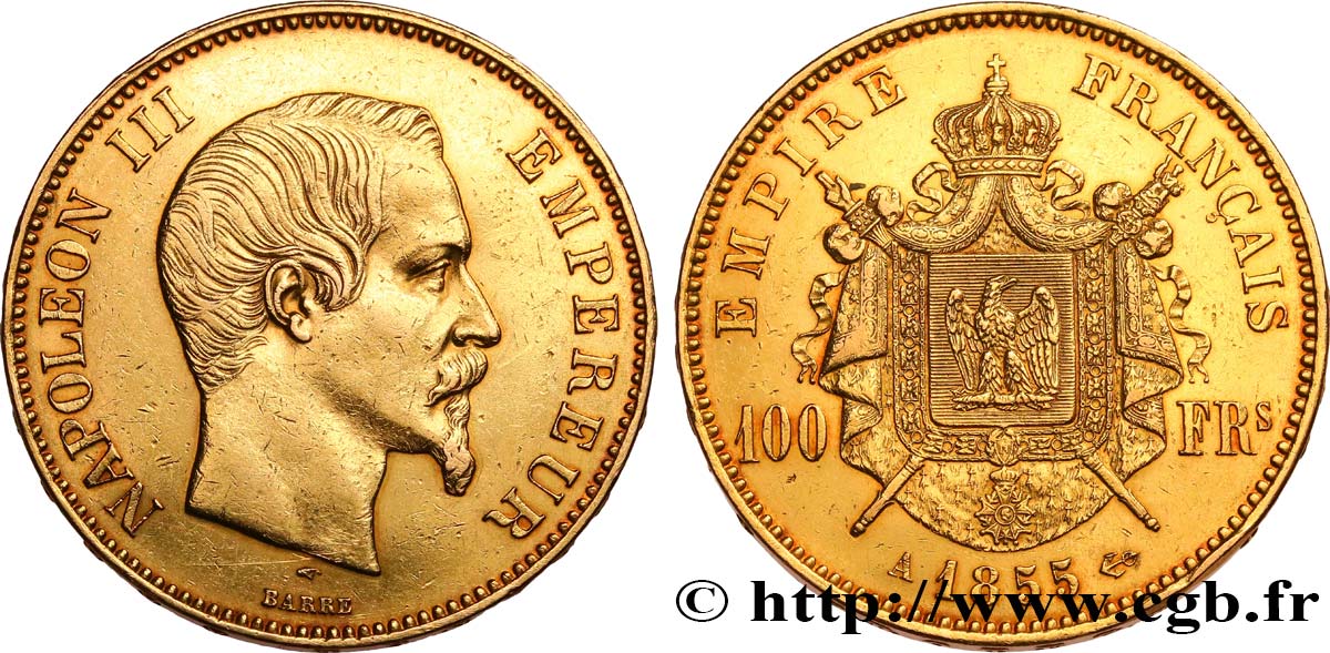 100 francs or Napoléon III, tête nue 1855 Paris F.550/1 fVZ 