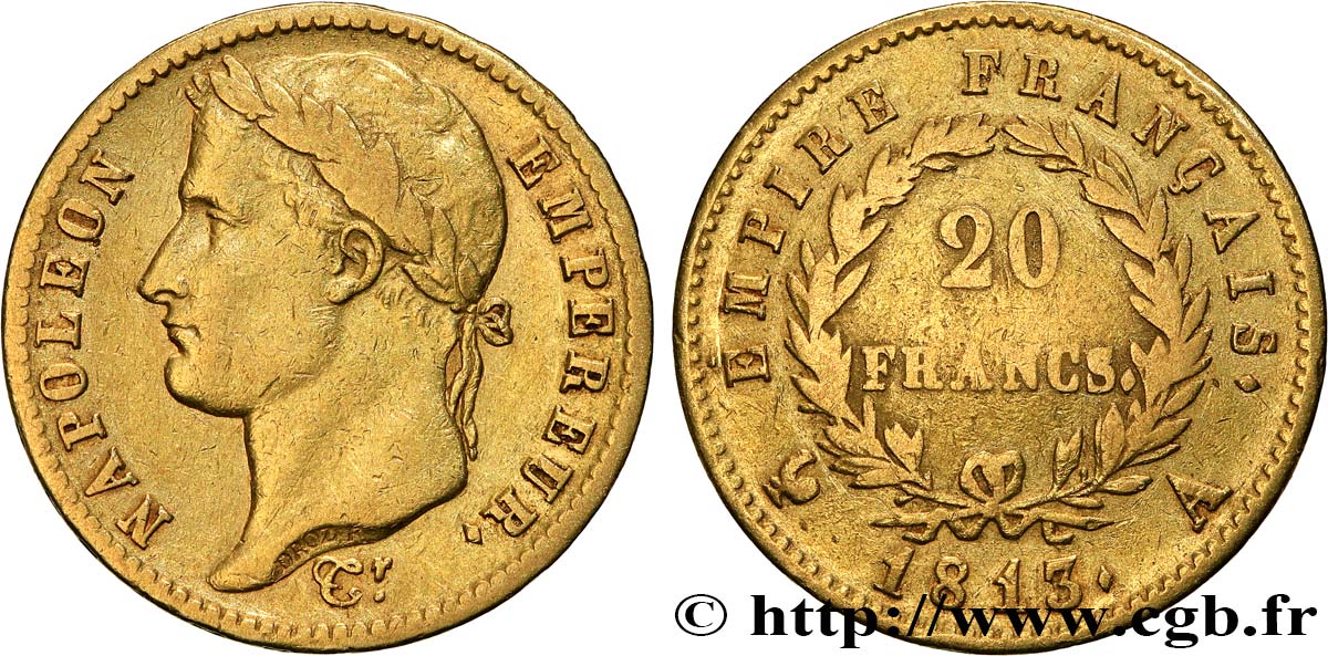 20 francs or Napoléon tête laurée, Empire français 1813 Paris F.516/30 fSS 