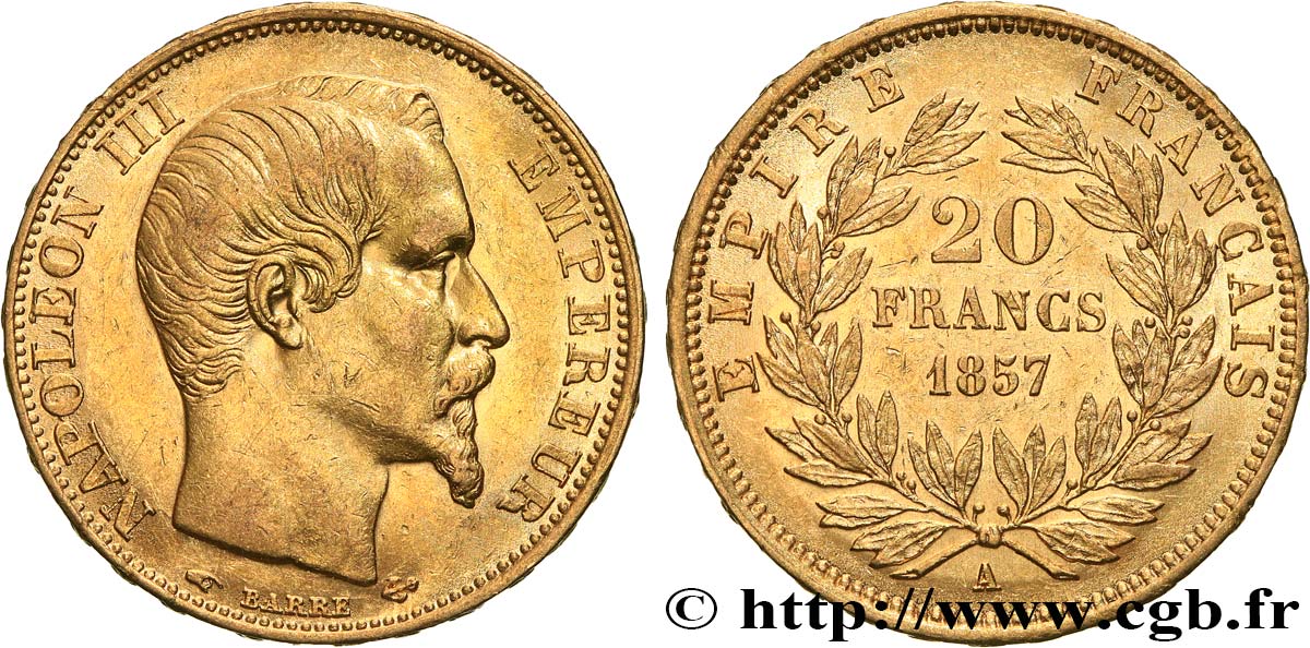20 francs or Napoléon III, tête nue 1857 Paris F.531/12 TTB+ 