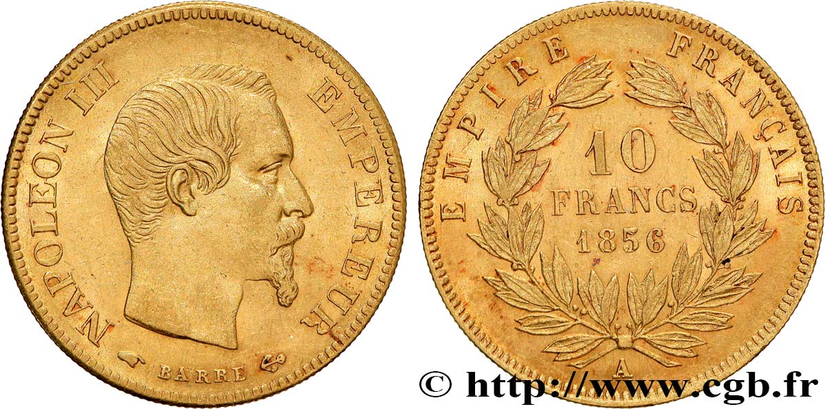 10 francs or Napoléon III, tête nue 1856 Paris F.506/3 SUP58 
