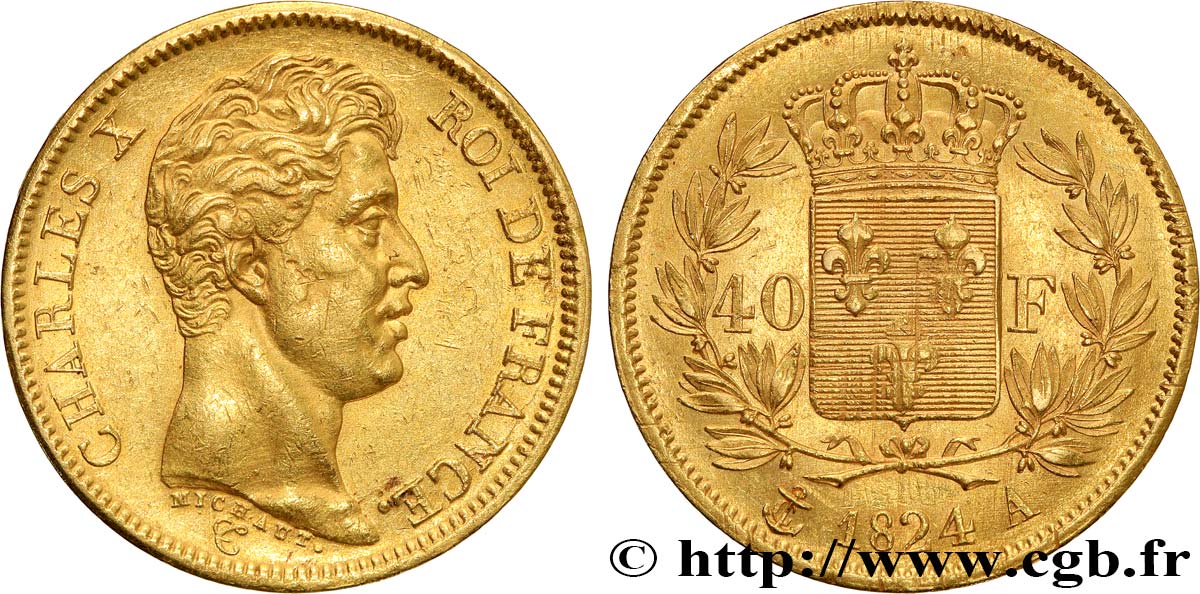 40 francs or Charles X, 1er type 1824 Paris F.543/1 q.SPL 
