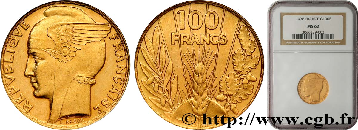 100 francs or, Bazor 1936  F.554/8 SPL62 NGC