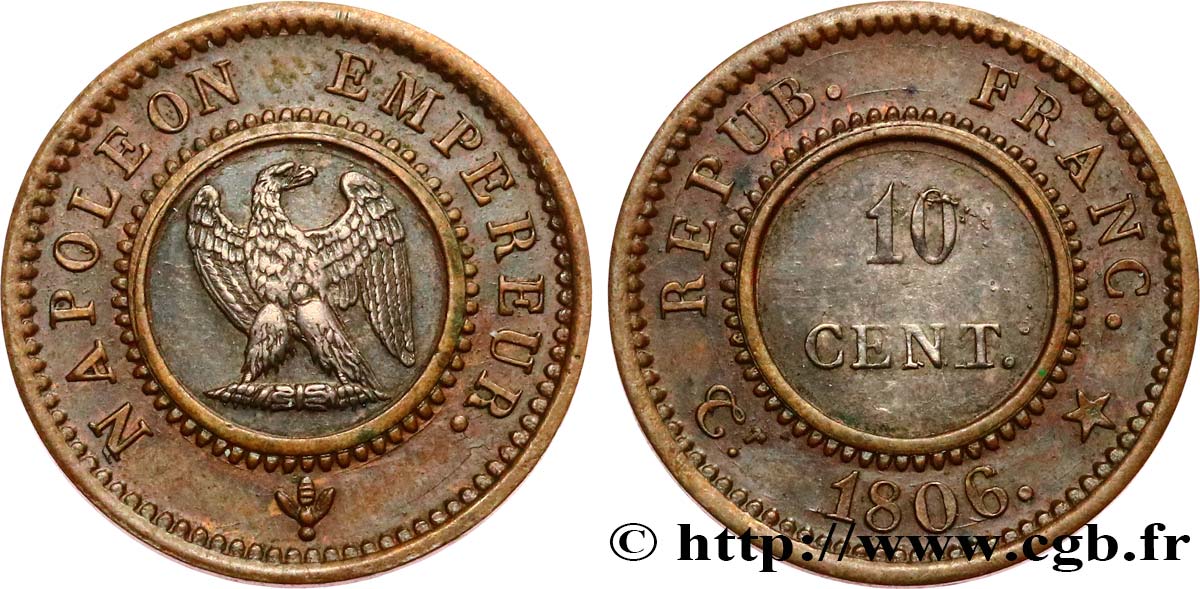 Essai bimétallique de 10 centimes 1806 Paris VG.1503  SPL 