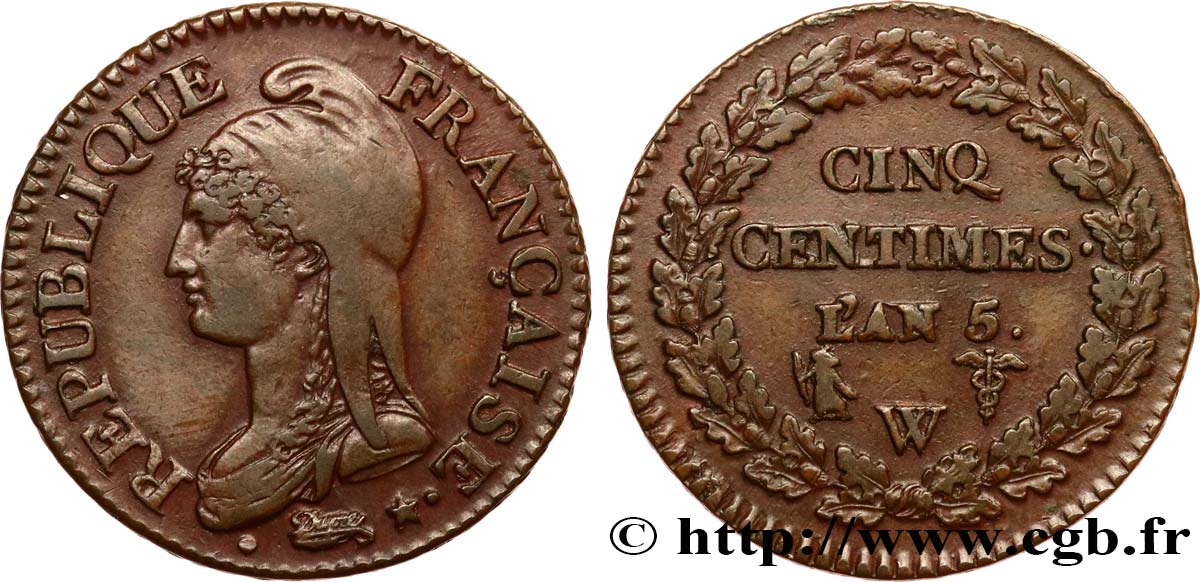 Cinq centimes Dupré, grand module 1797 Lille F.115/31 AU53 
