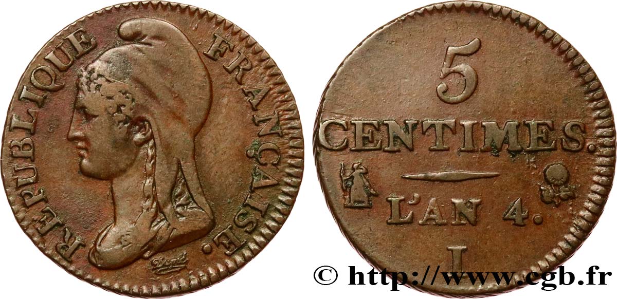 5 centimes Dupré, petit module 1796 Limoges F.113/2 XF45 