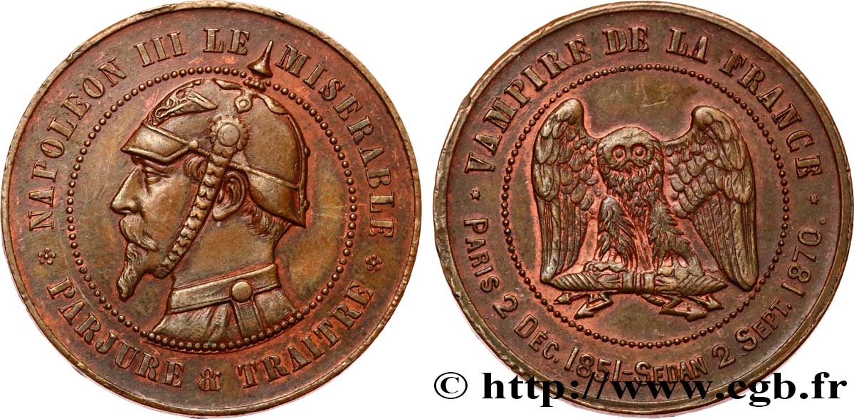 Médaille satirique Cu 32, type C “Chouette monétaire” 1870  Schw.C3b  SUP+ 