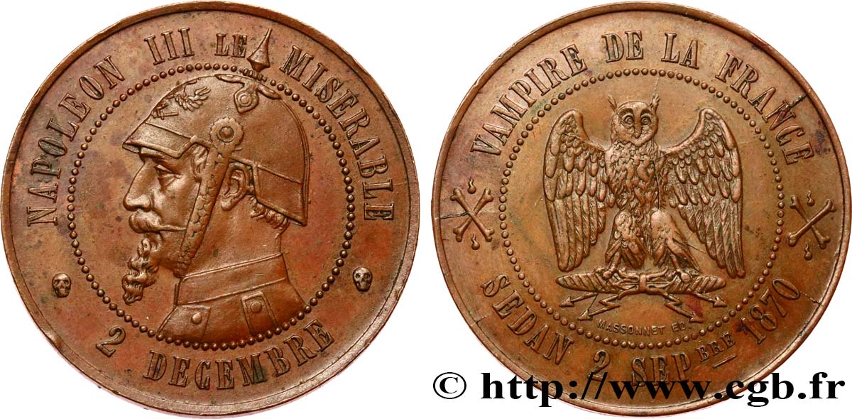 Médaille satirique Cu 32, type F “Au hibou” 1870  Schw.F1a  VZ 