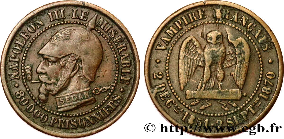 Médaille satirique Cu 27, type A “Éclairs et cigarette” 1870  Schw.A1a  XF 