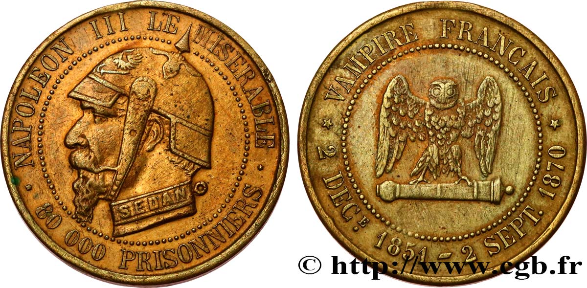 Médaille satirique Lt 27, type E “Chouette penchée” 1870  Schw.E2b  TTB+ 