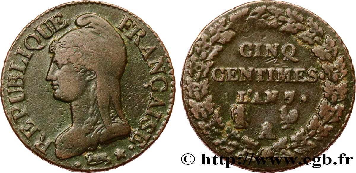 Cinq centimes Dupré, grand module 1799 Paris/Orléans F.115/57 TB30 